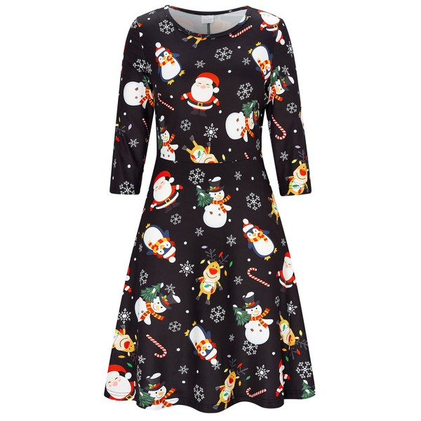 AIDEAONE Women's Christmas Dress 3/4 Sleeve Midi Soft Dress Funny