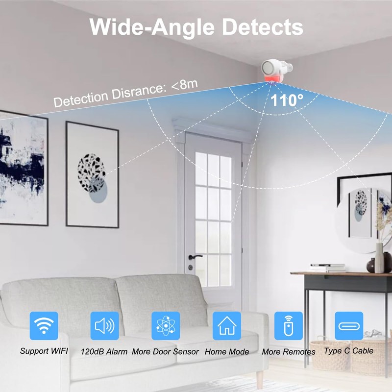 Motion Sensor Alarm, Motion Alarm Indoor with Phone APP Alert