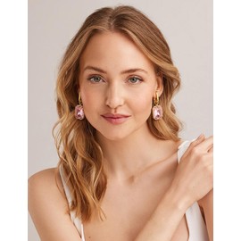 HolidayQbee Pink Earrings Pink Rhinestone Earrings Statement Crystal Earrings Rectangle Dangle Earrings for Women Rhinestone Dangle Earrings Chic Earrings Jewelry Gift