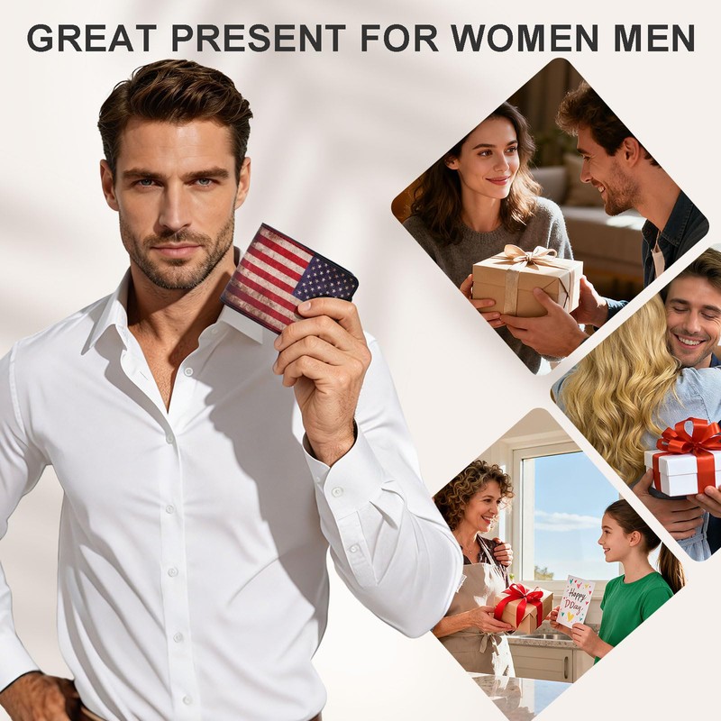 Vintage American Flag Small Wallet Leather Slim Bifold Credit Wallets