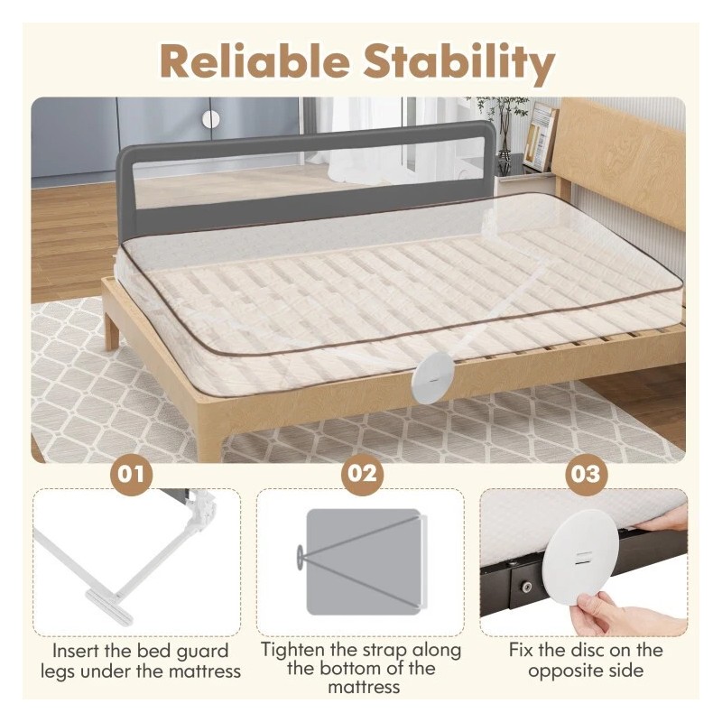 Costway 71" Foldable Adjustable Extra Long Bed Rail Guard Bed
