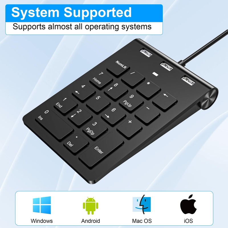 Suejezt 18 Key Wired Numeric Keypad with 3 Port USB