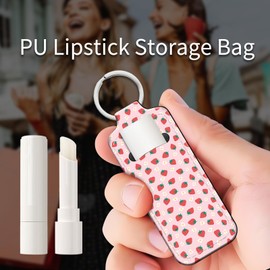 PLKTJOSA Cute Lip Gloss Keychain Holder, D-Ring Chapstick Holder for Purses or Backpacks - Gift for Her(Cute Strawberry)