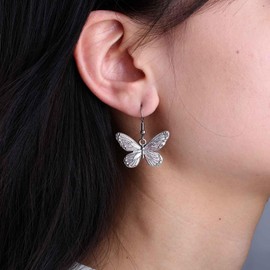Cybche Boho Butterfly Earrings Silver Butterfly Dangle Hook Earrings Vintage Ethnic Butterfly Drop Earrings Cute Minimalist Earrings Jewellery For Women, Zinc, No Gemstone