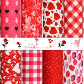 8 Pieces Valentine's Day Cotton Fabric Bundles Set Checkered Lip Heart Pattern Cotton Napkins Quilting Bundles Valentine for Holiday Anniversary Wedding Party, 19 x 19 Inches