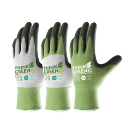 COOLJOB Arbeitshandschuhe, 3 Paar Gartenhandschuhe Damen aus recyceltem Polyester, Arbeits-Handschuhe Herren mit Gummibeschichtung, grün, weiß & grau, Größe 9/L