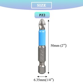 Teocpai 10Pcs 50mm PZ2 Pozidriv Screwdriver Bits Set Magnetic Anti-Slip Drill Bit, 1/4 Inch Hex Shank Screwdriver Bit S2 Steel