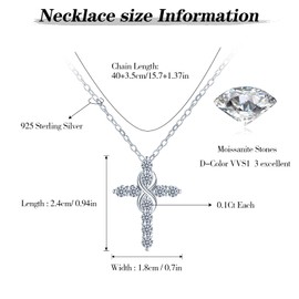 Yumilok Women's 925 Silver Chain with Pendant Necklace Women's Necklace with Infinity Cross Pendant Necklace with Moissanite Diamond Silver 925 Gift for Women Girlfriend Mum