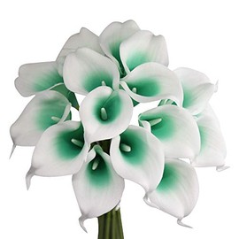 Angel Isabella Real Touch Calla Lily Artificial Flowers — Perfect for a Wedding, Prom, Christmas or Home Decor — Great as a Boutonniere, Corsage or Centerpiece - 10 Stems, Picasso Seafoam Aqua