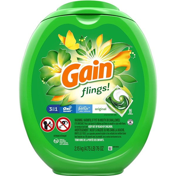 Gain flings! Laundry Detergent Soap Pacs, High Efficiency (HE), Original Scent, 96 Count