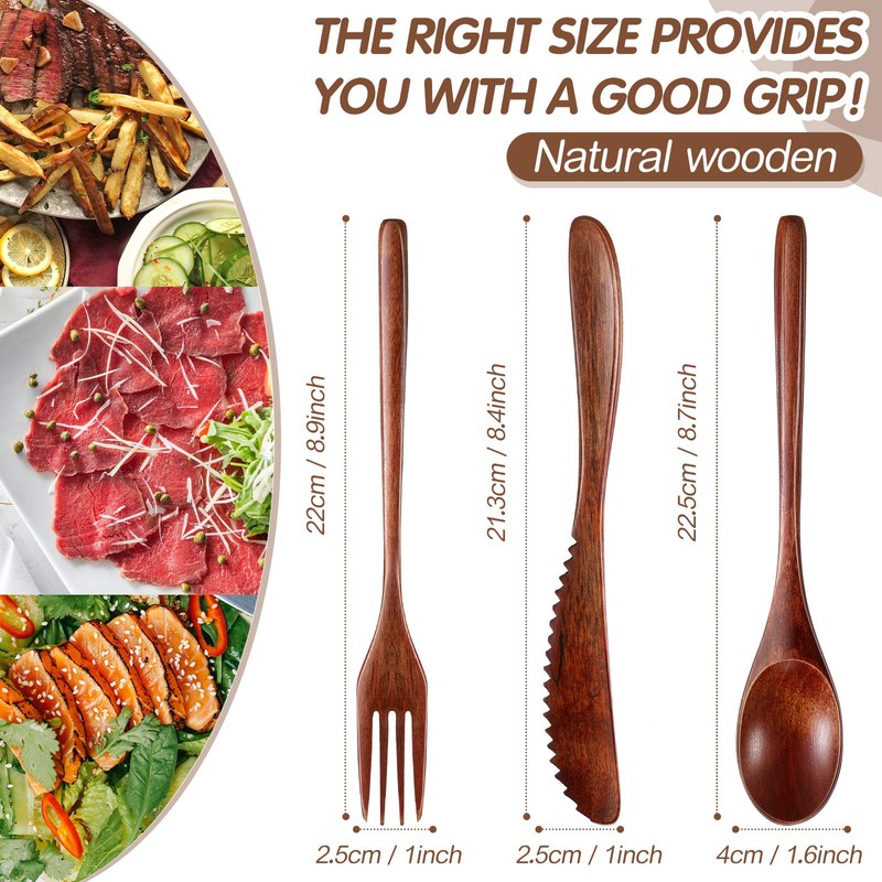Geiserailie 24 Pcs Wooden Utensils for Eating Wooden Spoon Fork