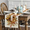 Sunflower Turkey Leaves Thanksgiving Table Runner, Harvest Fall Autumn Kitchen