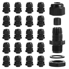 eROOSY 20 Pcs Cable Glands Waterproof PG7 Adjustable Cable Glands Nylon Cable Glands for Cables with a Diameter of 3-6.5mm, Waterproof Nylon Cable Glands, Black