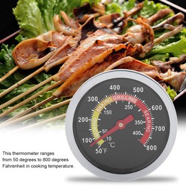 Stainless Steel Grill Thermometer Analogue Thermometer Grill Lid Dial Smoker Temperature Display Grill Lid Thermometer Gas Grill Heat Display for Barbecue Cooking Celsius & Fahrenheit Display