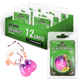 Vexan Glow Walleye Spinner Rig - Worm Harnesses for Walleye Fishing, Live Bait Rigs - Crawler Harness for Walleye - Crawler Rig, Walleye Fishing Lures (12-Count, Slug Bug)