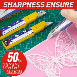 DIYSELF Utility Knife Blades, 50 Pack Box Cutter Refills for 9mm Snap Blade, High Carbon Steel for Box Cutters, 30 Degrees