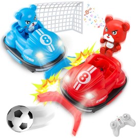 WDKXCN Pack of 2 RC Bumper Cars, Remote Controlled Children's Car Scooter with Football Accessories, Remote Controlled Car Scooter, Remote Control Bumper Cars with Light Music, Gifts for Children Boys