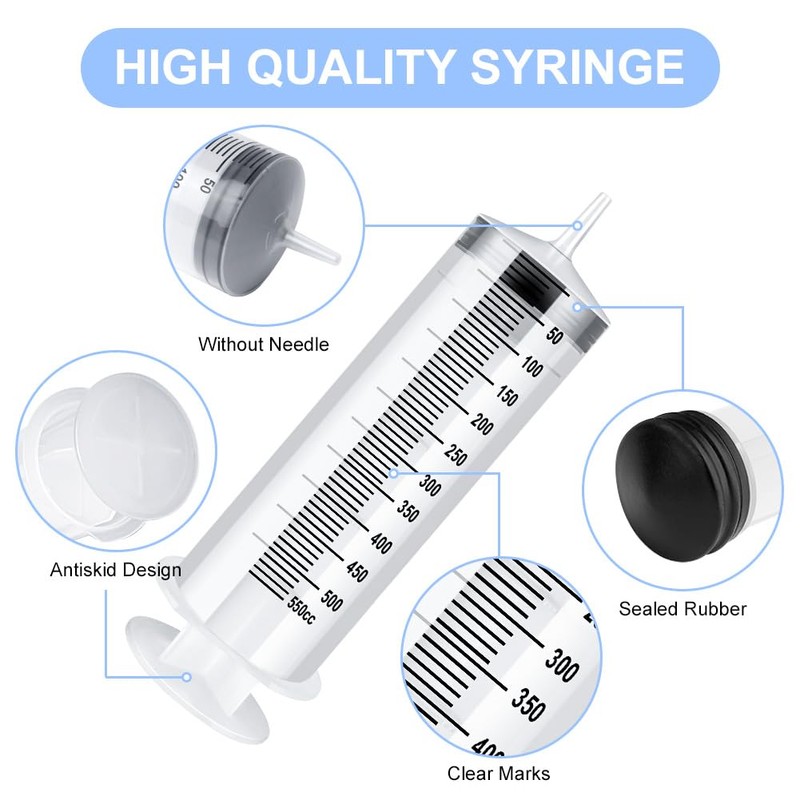 OFFCUP Large Syringe 500 ml, Plastic Syringe with 2 Hoses