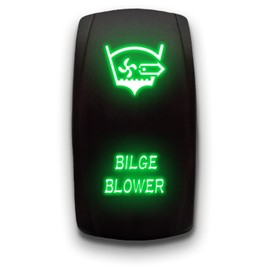 Bilge Blower - Green - Laser Etched Toggle Switch 20A 12V - Vertical Rocker Switch 5-Pin DPST