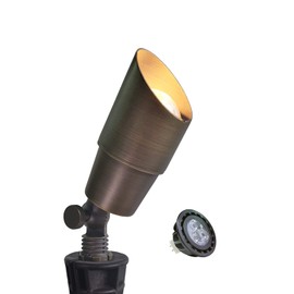 MALORY Brass Landscape Spotlight 1-Pack with Bulb(S01), Low Voltage 12V AC/DC LED Outdoor Landscape Lighting,PVC Ground Stake and Wire Connector Included, Garden Patio Trees Spot Uplight
