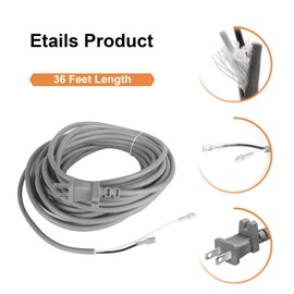 36ft AC Power Cord Replacement for Dyson DC14 Upright Vacuum Cleaner DC-14 Mains Cable DC 14 All Floors DC14 Animal DC14 Low Reach DC14 Total Clean DC14 Full Kit 12A 125V Polarized Plug With clip