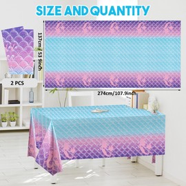 Pack of 2 Mermaid Tablecloths, Mermaid Party Tablecloth, 137 x 274 cm, Waterproof Mermaid Theme Tablecloth for Birthday Parties, Family Dinner, Take a Picnic (Purple)