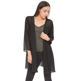 likemary durchsichtige Kimono-Jacke für Frauen - Eleganter Cardigan - Überwurf - vorne offen - luftig & leicht - ideal über dem Kleid - Schwarz XL