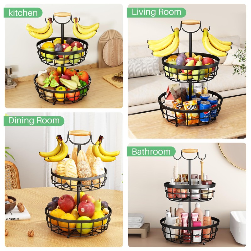 SAYZH 2-Tier Fruit Basket Bowl Vegetable Storage with Dual Banana