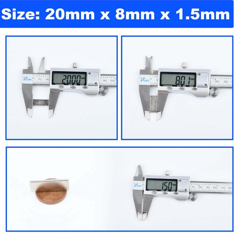 30Pcs Magnets, 20x8x1.5mm Strong Fridge Magnets, Small Neodymium Bar Whiteboard