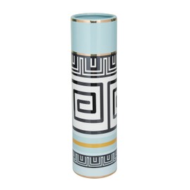 Deco 79 Ceramic Decorative Vase Centerpiece Vase with Greek Knot Pattern, Flower Vase for Home Decoration 5" x 5" x 18", Teal