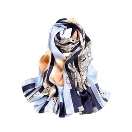 ANDANTINO 100% Mulberry Silk Long Scarf for Women Large Shawls for Headscarf and Neck- Oblong Hair Wraps with Gift Packed (Light Blue)