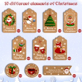 Christmas Tags, Surcotto 100 Pcs Christmas Tags for Present, Christmas Labels with Holes, Hanging Xmas Gift Tags with 100 pcs Strings, Kraft Christmas Tags (Brown)