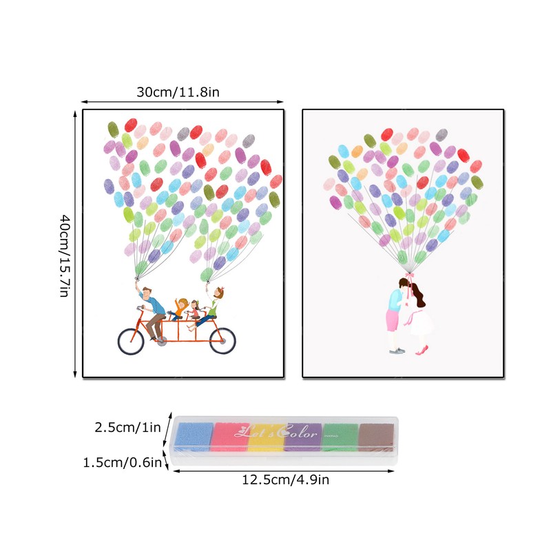 2Set Cartoon Pattern Fingerprint Painting DIY Signature Guest Book Wedding