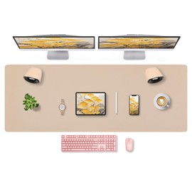 Bloss Extra Large Leather Desk Ma, 47.2" x 16.9" Non-Slip Dressing Table Cover Protector, Waterproof Student Study Desk Mat, Home Office Decor - Beige