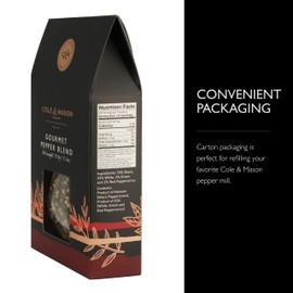Cole & Mason Gourmet Spice Refill Box - Pairs Well with Chicken, Beef, Pork & More - Peppercorn Refill for Pepper Mill Grinder - Gourmet Pepper 5.3 Oz Box