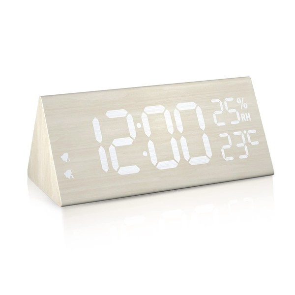 Digital Alarm Clock for Bedrooms - Large LED Clock - 7 Brightness/5 Volume Dual Alarm Clock for Heavy Sleepers with Temperature & Date Display USB Charging Port for Living Room, Travel, Office (White)