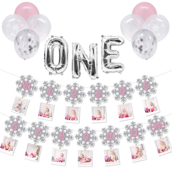 Winter Onederland 1st Birthday Girl Decorations Girl First Birthday Banners Garland One Letter Balloons Latex Balloons For Baby Girls Winter Onederland Party Decorations