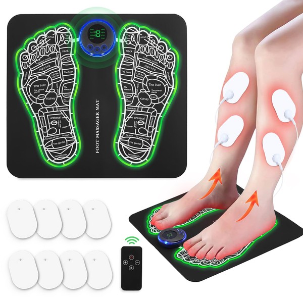 Phixnozar EMS Foot Massager Mat, with Remote Control, 2-in-1 Back Massager & Legs Foot Massager for Pain Relief, Muscles Relaxation with 8 Pads