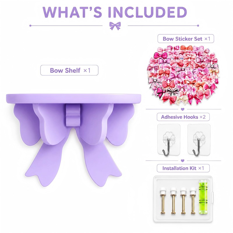 Purple Kawaii Room Decor Floating Shelf, with Mounting Kit 50Cute