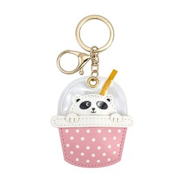 Creative Funny Hiding in Milk Tea Bubble Tea Cup Panda Cat Duck Frog Keychain Leather Keyring Backpack Car Key Ring Pendant -Panda
