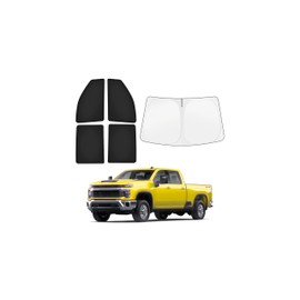 KUST Car Window Shades for Chevy Silverado 2500/3500 (Crew Cab) 2020-2025 2026 Windshield Sun Shade Side Window Cover UV Block Privacy Protection Accessories for Camping Blackout Rear Back Full 5PCS