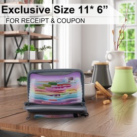 NAFY Small Accordian File Organizer,A6 Size 13 Pockets Coupon Receipt Holder Organizer Wallet with Zipper,8X5.3 Inches Portable Accordion Expanding Folders Wallet for Coupon,Receipt,Bills,Cash(Lilac)