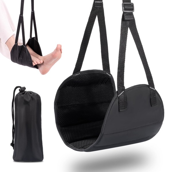 HOMEE Airplane Footrest with Memory Foam,Adjustable Airplane Foot Hammock, Portable