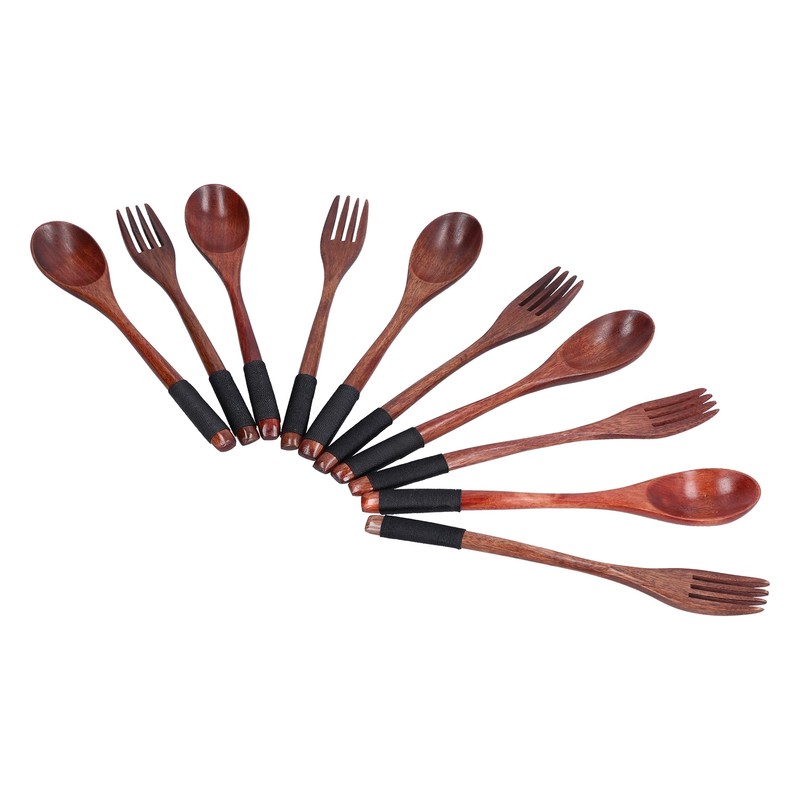 Wooden Tableware Set EcoFriendly Spoon Fork Reusable Hand Made Utensils