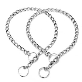 Chain Collar for Dogs, Metal Slip Link Training Heavy Duty Dog Collar Martingale Puppy Collars for XXS XS Small Medium Large Dogs, 2xSilver S
