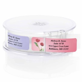 Garden Blossoms Designer Assorted Rolled Address Labels with Elegant Plastic Dispenser