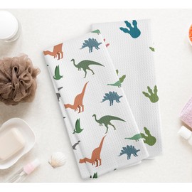 NOQL Dinosaur Bathroom Decor Hand Towels Set of 2, Dinosaur Decorative Hand Towels for Kids Bathrom Decor, Teen Boys Drying Cloth Hand Towels for Boys Bathroom Decor, 16×24 Inches