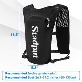 Reflective Hydration Running Vest Backpack - Lightweight 1.6L Water Bladder Bag for Trail Running, Cycling, Marathon, & Race - Perfect for Men & Women with Mobile Holder, and Multiple Pockets - Black