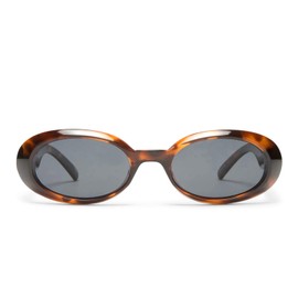 Trendy Retro Oval Sunglasses for Women Men Vintage 90s Sunnies for Small Face Narrow Round Shades Cat Eye Sun Glasses UV400 (Deep Tortoise Frame/Black Lens)