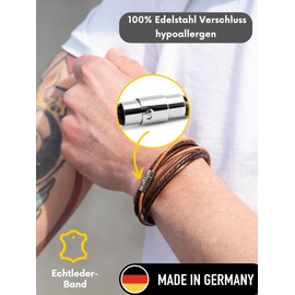 Simaru Genuine Leather Bracelet with Stainless Steel Magnetic Clasp, Unisex Leather Bracelet Made in EU, Wrap Bracelet for Men and Women, Skin-Friendly, Leather